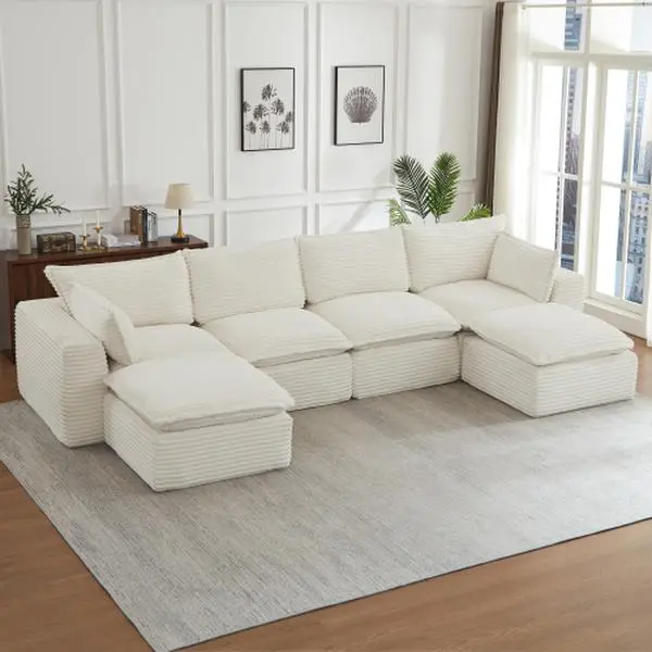 Niccae Cloud Sectional Couches for Living Room, Convertible U-Shape Couch with Ottoman
