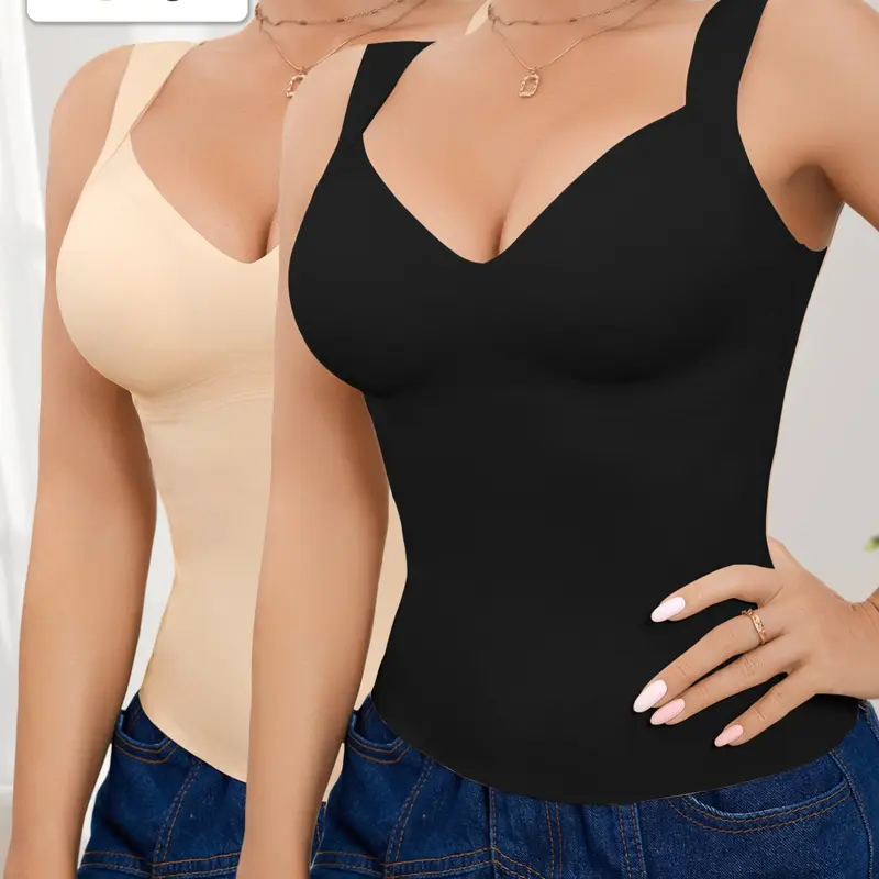 1 or 2-Pack Women's Underwear Seamless Shapewear Tank Top, Tummy-Control Waist-Cinching Top, Molded-Cup Body-Sculpting Vest, Fit