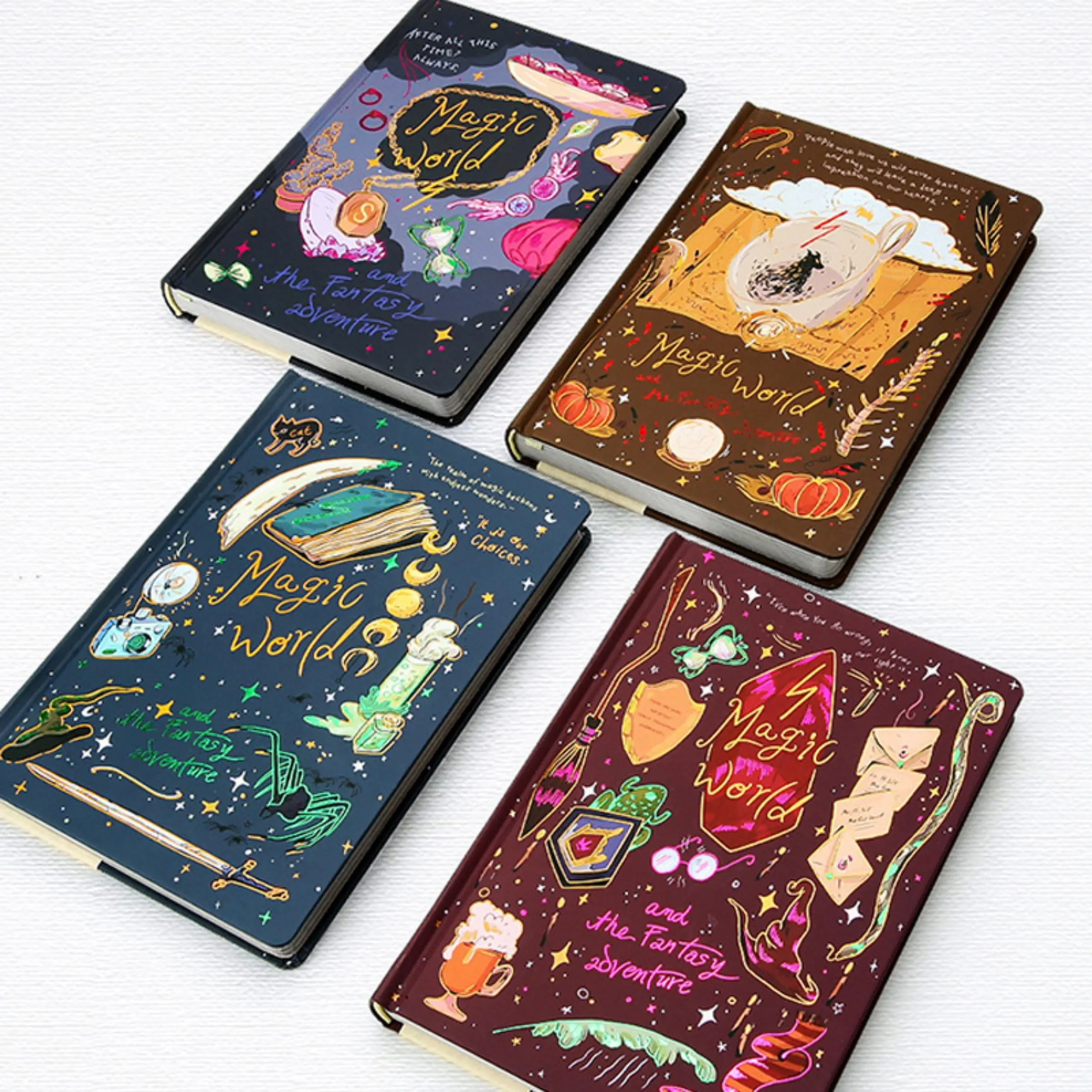 Magic World Handbook, 4 Counts/set Creative Vintage Portable Literary Diary, Ultra-thick High-quality Exquisite Diary, Suitable for Daily Office Study