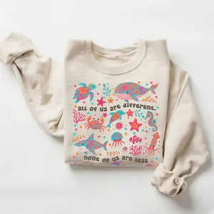 Gildan Autism Inclusion Sweatshirt, Neurodivergent “All of Us Are Different” crewneck sweatshirt, Summer Special Education Teacher T-Shirt, Gift for Teachers GARMENTARY