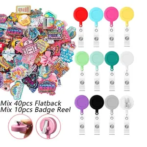 Random 50pcs Kinds of Acrylic Rotating Alligator Clip Set - Including 40pcs Random Acrylic + 10pcs Rotating Alligator Clip