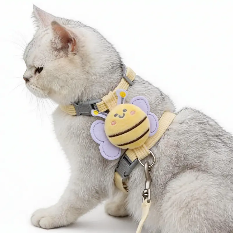 iHubei Cute Cat Bee Adjustable Safety Harness & Leash Set - Anti-Escape, Soft Fabric, Lightweight, Sturdy Lock, Stress-Free for Safe Walks (Set Includes Harness & Leash) for Small/Medium Cats