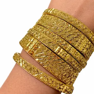 Gold Plated Bangle Set - 6pcs Elegant Durable Design with 2 Big & 4 Small Sizes for Casual & Formal Wear