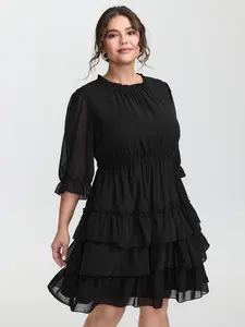 BloomChic Women's Casual Romantic Style Puff 3-Quarter Sleeve Tulle Skirt Knee-Length Dress - Polyester-Spandex Fabric, Pocket, Comfortable Fit, 2026 Summer Mother's Day Pick,summervibes