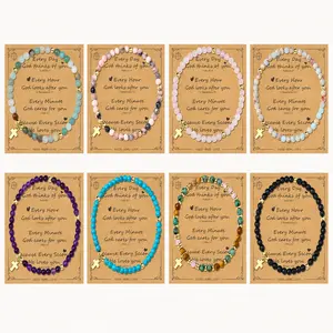 8PCS Cross Bracelets for Women - Easter Christian Baptism Birthday Gifts - 4MM Beaded Cross Bracelet Christian Jewelry