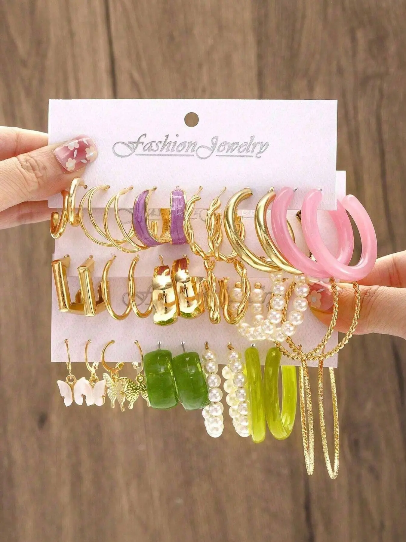 36pcs Boho Earring Stacking Set, Resin Material, Twisted Metal & Faux Pearl Beads, Butterfly Pendant, Low Allergy, Fashion Jewelry for Women, Earring Stacks, Earrings Stack