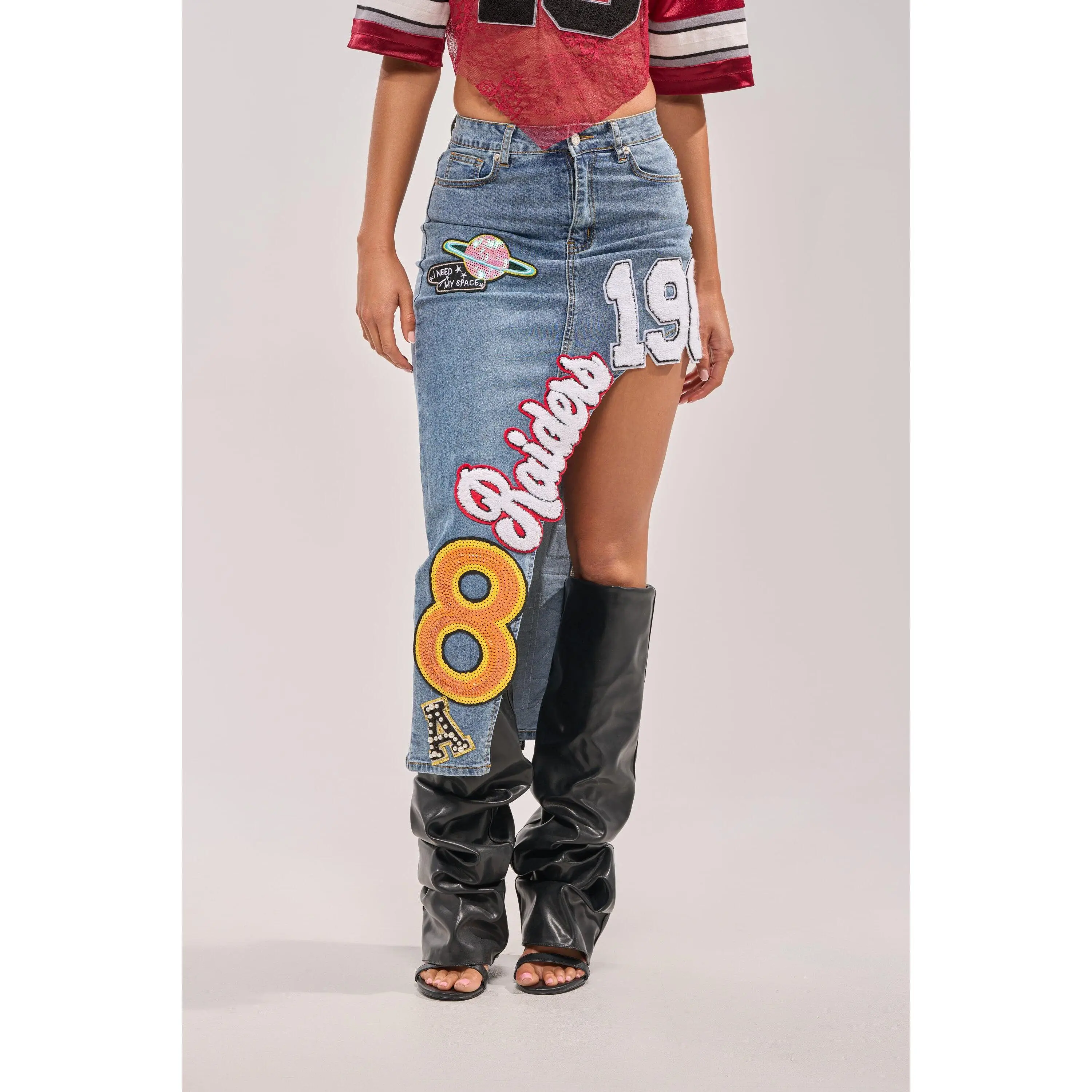 RAIDERS DENIM MAXI SKIRT
