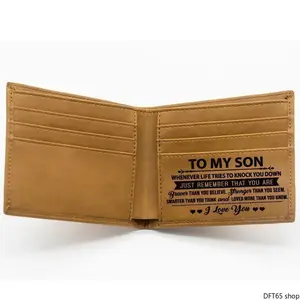 Custom Genuine Leather Front-Pocket Wallet — Ultra-Slim, RFID-Blocking, Minimalist Credit Card Holder — Men's Bi-Fold Design — Personalized Gift — Engraved Wallet from Dad to Son — Gift from Parents to Son