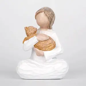 Girl & Cat Character Resin Ornament, Statue, Kindness Girl Figurine Decoration, Interior Home Decor, Resin Crafts, Collection Ornaments
