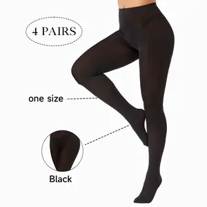 4PK Black Sheer Tights for Women, 80D High Stretch Snag Resistant Pantyhose, Snatched Waist Slimming Stockings, 4 Pack Run Resistant Daily Wear