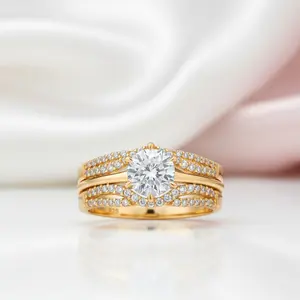 Round Cut Diamond Option Solitaire Wedding Ring with Wavy Band