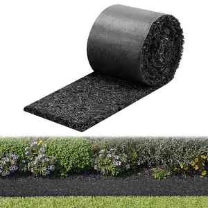 VEVOR Rubber Mulch Mat 140x 4.5 in, Recycled Rubber Permanent Mulch Edging Border, Natural-Looking Flower Barrier with Stakes, 0.5 in Thick Cuttable Garden Edgings for Landscaping
