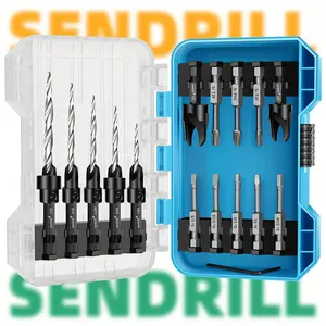 SENDRILL 17pcs Countersink Drill Bits Set, Tapered Drill Bits For Wood, With Phillips Screwdriver Bits, 2PCS Wood Plug Cutter, HSS, Precision Depth Control, 1/4" Hex Shank Quick Change for Woodworking with Storage Box (with One L-Wrench)
