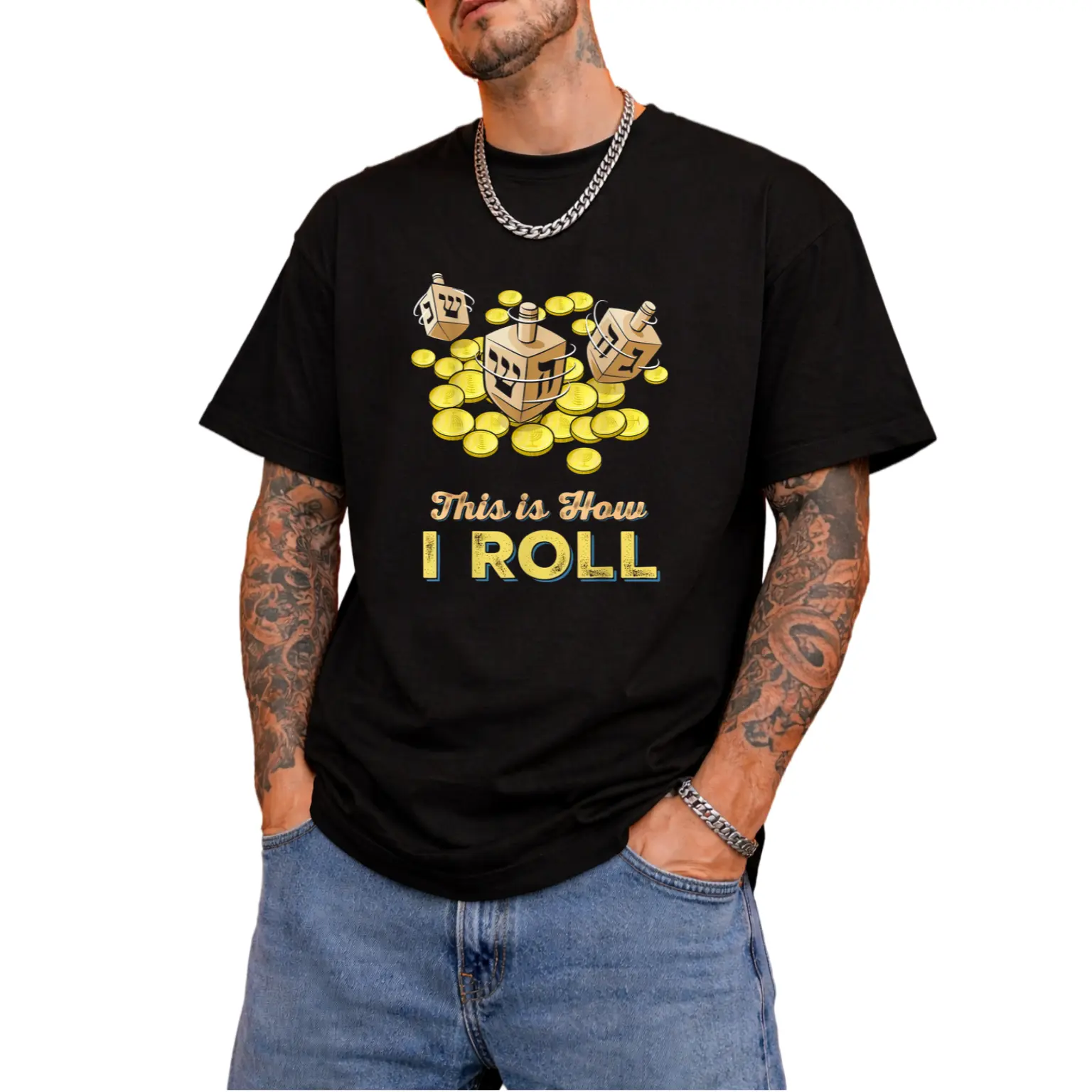 Humorous This Is My Style Hanukkah Dreidel Graphic Tee - Unisex Soft And Breathable Casual Short Sleeve Round Neck Shirt Featuring a Jewish Holiday Design, Machine Washable, Suitable for Men