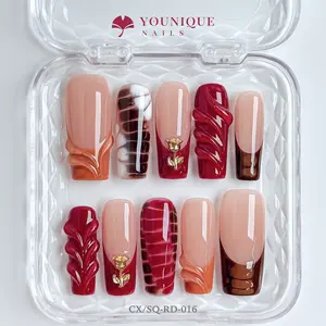 Younique Nails 2025 | CX Studio | Rose Carve | 10PCS 100% Handmade Press-On Nails | Reusable Colorful Art