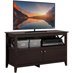 Yaheetech Wooden TV Stand for TVs Up to 48 inch, Media Entertainment Center Table, TV Cabinet Table with Storage Open Shelf & 2 Doors for Living Room, Espresso