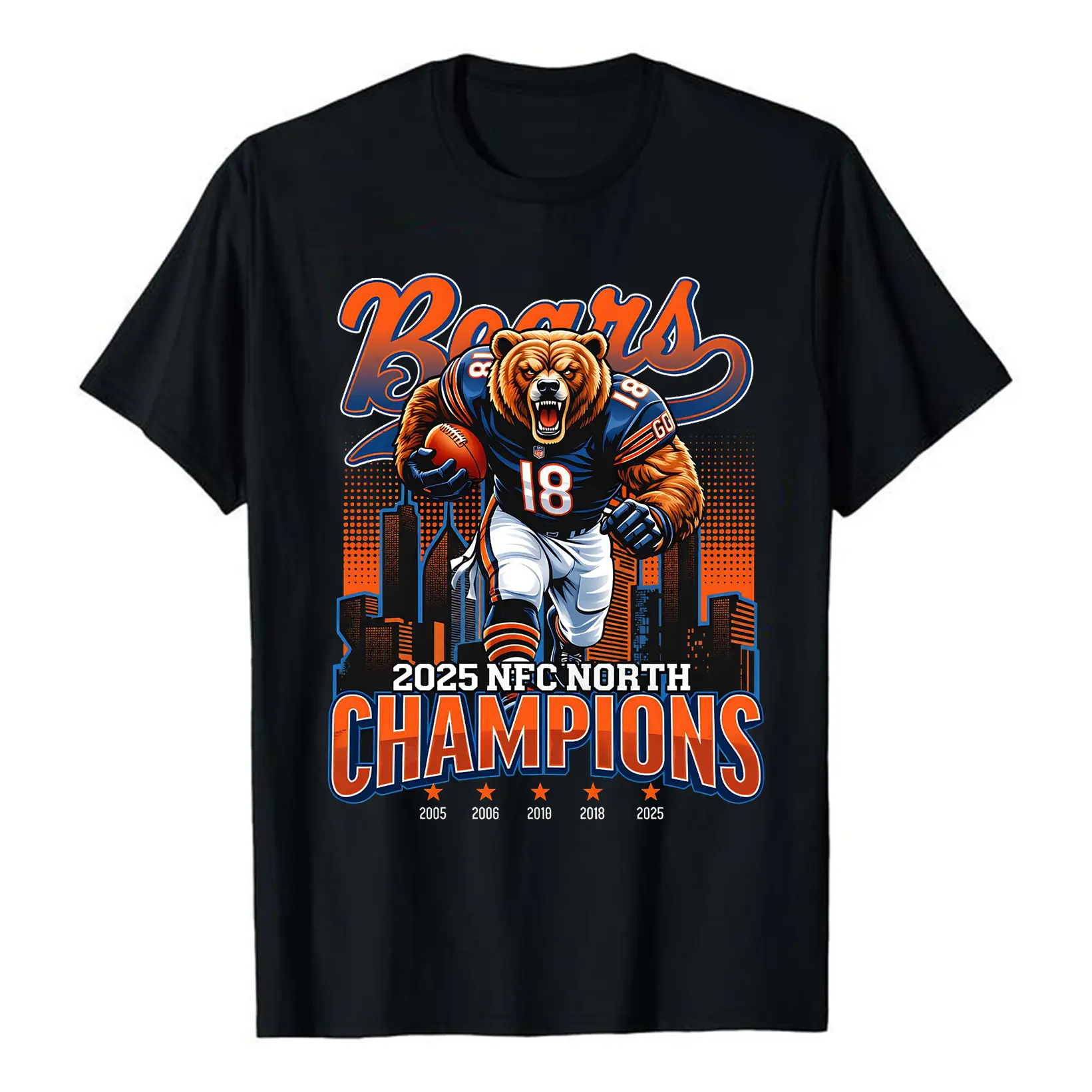 18 Number Football Bear Graphic Tee, Unisex 100% Cotton 2025 NORTH Champion Shirt, Fooball Team Support Pride Gift for Fan