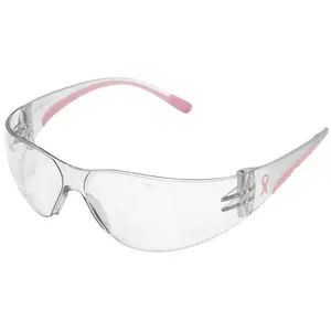 Bouton Eva Petite Women's Safety Glasses with Pink Temple Trim and Clear Hard Coat Lens Protective Mask