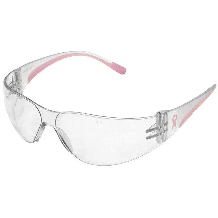 Bouton Eva Petite Women's Safety Glasses with Pink Temple Trim and Clear Hard Coat Lens Protective Mask