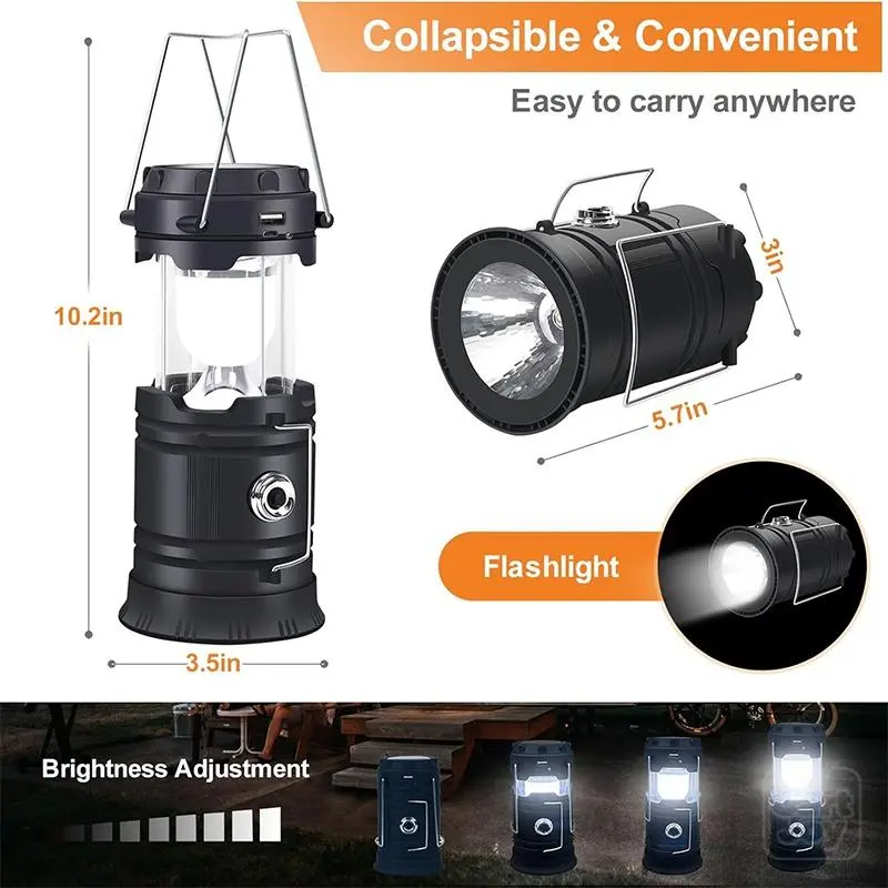 4-Pack Compact Collapsible Waterproof Solar-Powered LED Lanterns - USB Rechargeable, Brightness-Adjustable Portable Hanging Light for Home Emergency Power Outages, Hiking, Home Supplies, Hanging Decor, Portable Light