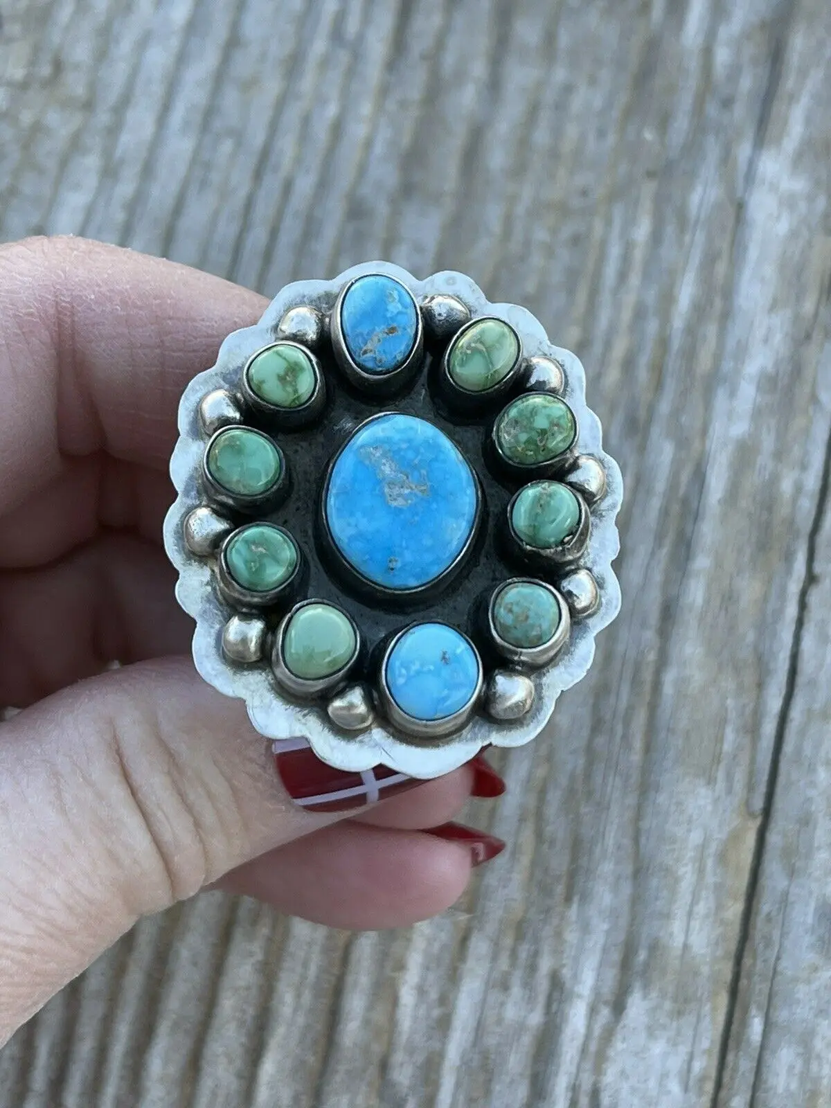 Handcrafted Sterling Sonoran Gold And Golden Hills Turquoise Cluster Ring Size 8.5