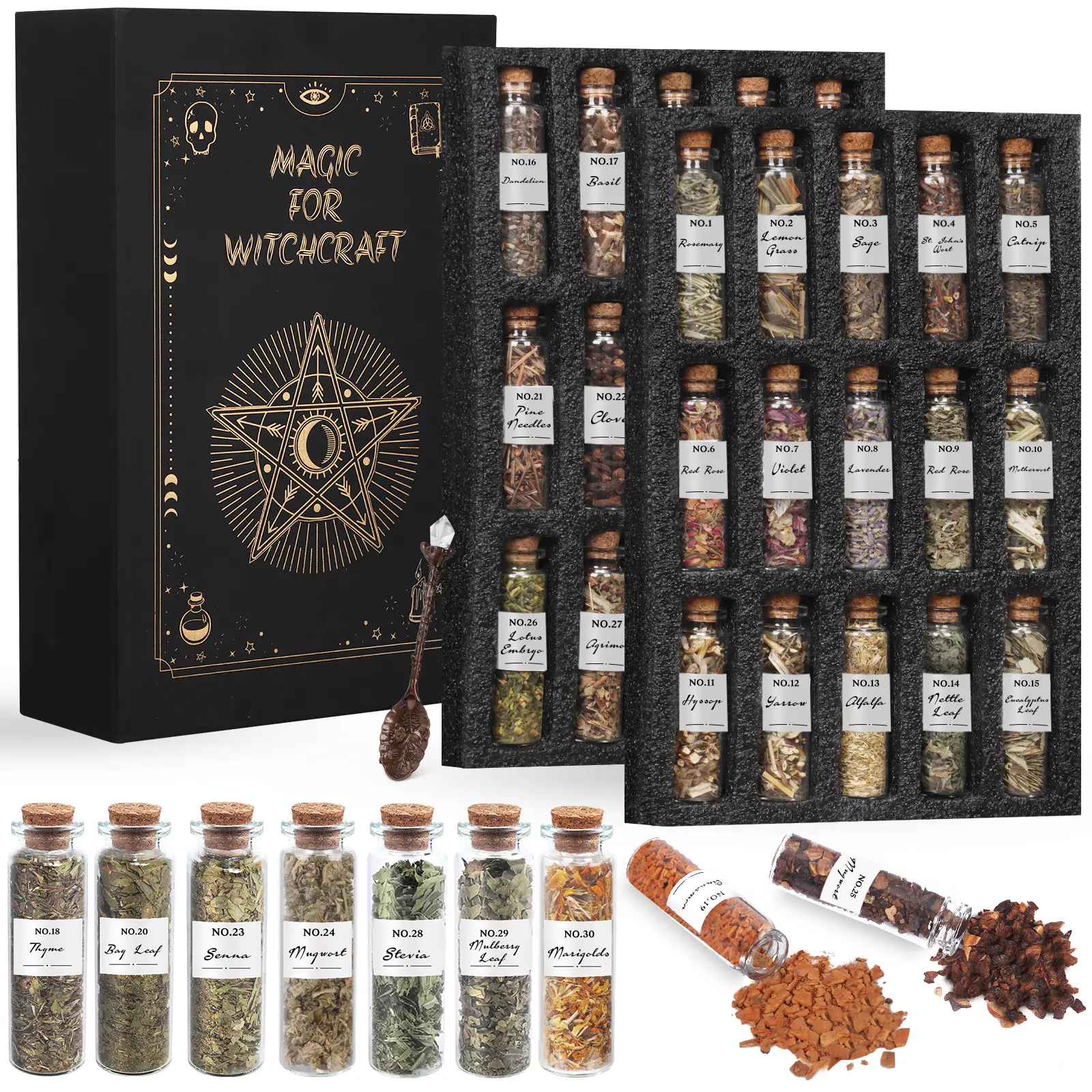 30-Piece Witchcraft Intention & Lunar Ritual Kit | DIY Candle Making Supplies, Dried Herbs & Crystal Spoon for Modern Witches