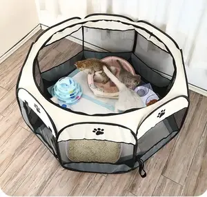 Pet Playpen Crate Kennel Tent for Small Animals with Zipper Top Closure, Foldable and Portable Design - Gray/Blue/Brown, S/M/L Size