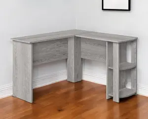 212 MAIN 47 in. Gray Wood Medium Size L-Shape Home Office Desk - Computer Working Desk, Writing Table, Modern Corner Office Furniture with Open Shelf