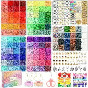 L-ITC104 20,000 Pcs Clay Beads Bracelet Making Kit, 120 Colors 6 Boxes Polymer Beads Spacer Heishi Beads & Jewelry Kit with Pendant Charms Elastic Strings, Crafts Gift for Kids Adults