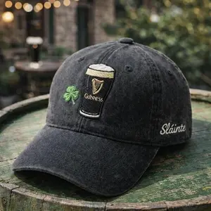 Embroidered Guinness St Patrick Hat, Dad Cap Washed, Irish Shamrock Guinness Pint Embroidery Hat, Vitamin G Embroidery Hat, Beer Dad Hat