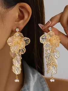 Boho Style Three-Layer Flower Earrings, Transparent Gold Foil Exaggerated Drop Earrings, Statement Earrings, All Seasons Earrings, Perfect for Vacation Photoshoots