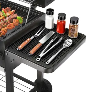 Silicone Grill Tools Mat for Blackstone Weber Traeger Pit Boss Flat Top Grill Smoker,BBQ Accessories Pad Mats for Outdoor Kitchen Counter Cooking, Side Shelf Spatula Mat,Gifts for Men (Black)
