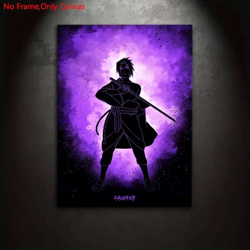 1 piece/set frameless canvas painting print poster, minimalist silhouette style digital art, Character art, Sasuke Uchiha, a perfect gift for Japanese anime enthusiasts, ideal gift for bedroom, living room, kitchen, wall decoration