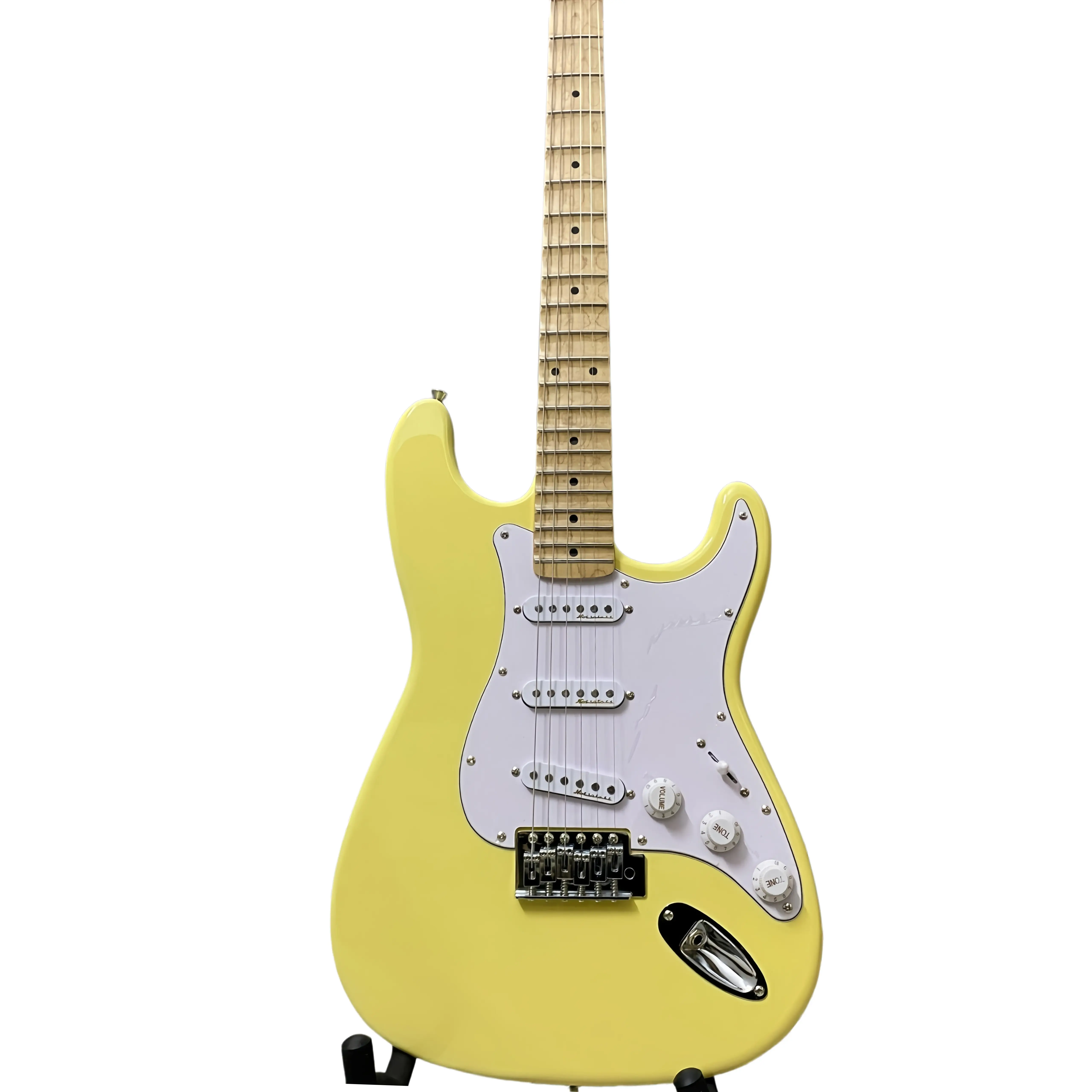 New STR Electric Guitar - Mahogany Body, Maple Top, Cream Yellow Finish - Customized Musical Instrument, No Battery Needed, with Full Refund Guarantee