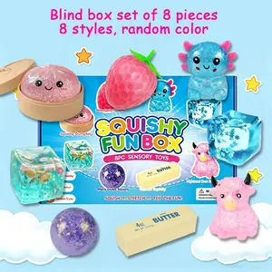 8-Piece Mystery Squishy Blind Box Stress Relief Fidget Toys Sensory Bundle Slow-Return Squishy Party Gift
