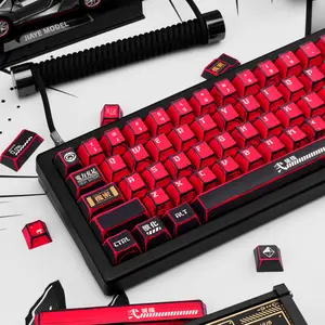 135-Key Red and Black PBT Keycaps Set, Cherry Profile Manga Japanese Style, Compatible with Cherry MX ANSI Layout Mechanical Gaming membrane Keyboards, Summervibes
