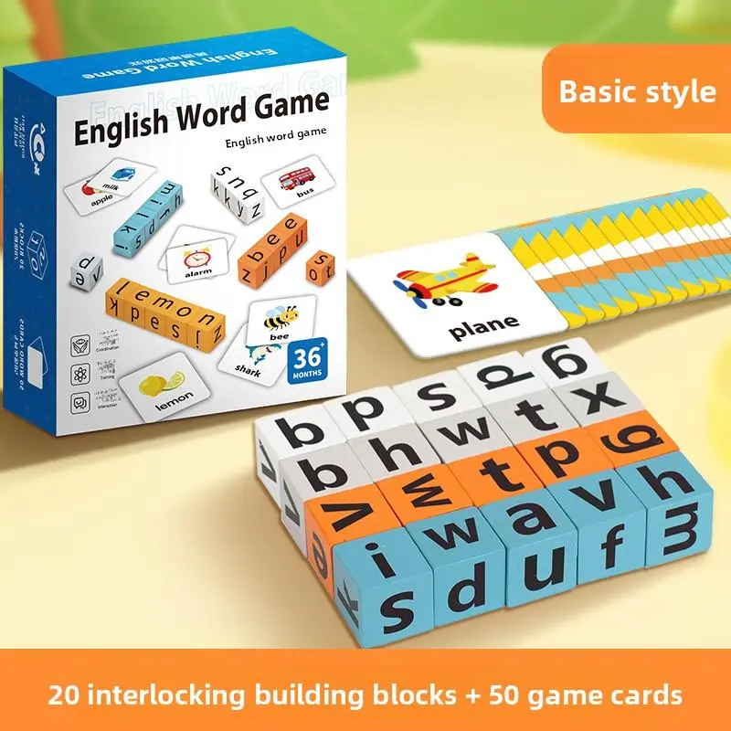 Montessori Wood Alphabet Stacking Blocks - Unisex Interactive Montessori Language Toys, Learning Fun Spelling Aid, Educational Word Game for Toddlers