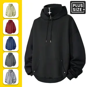 【PLUS SIZE】Men’s Spring/Autumn Long Sleeve Hoodie Sweatshirt, Half-Zip Hooded Top, Fashionable Casual Loose Fit, Suitable for Everyday Wear