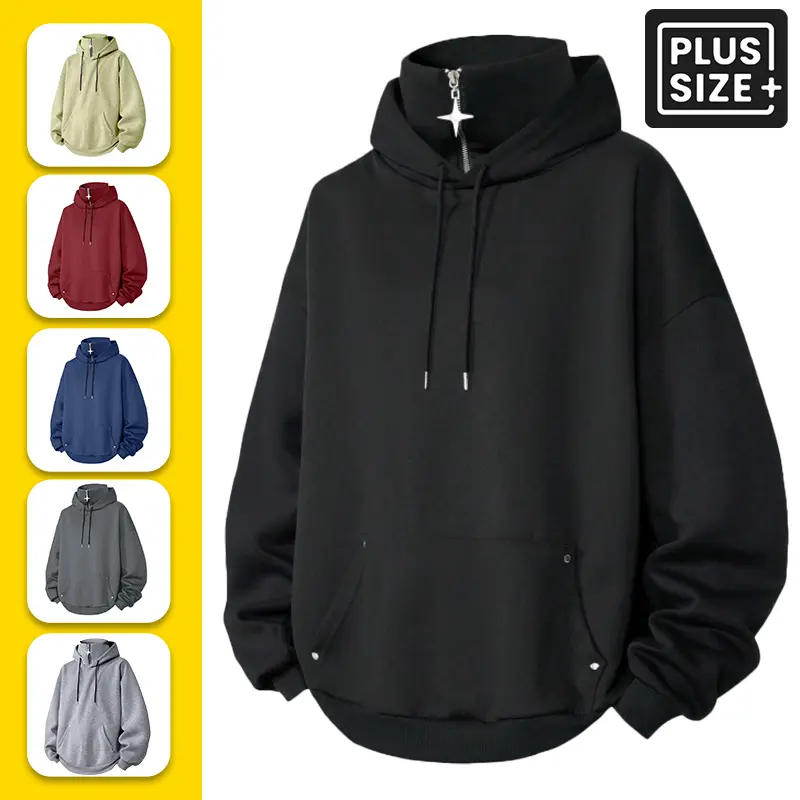 【PLUS SIZE】Men’s Spring/Autumn Long Sleeve Hoodie Sweatshirt, Half-Zip Hooded Top, Fashionable Casual Loose Fit, Suitable for Everyday Wear