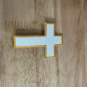 White and Gold iron on cross patch