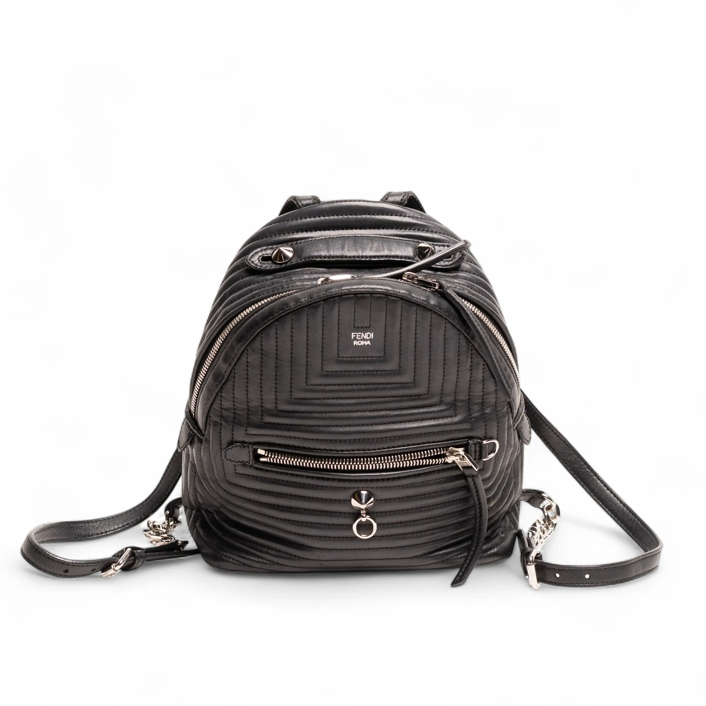Pre-owned FENDI Lambskin Backpacks Trapuntata Dotcom Backpack, Black