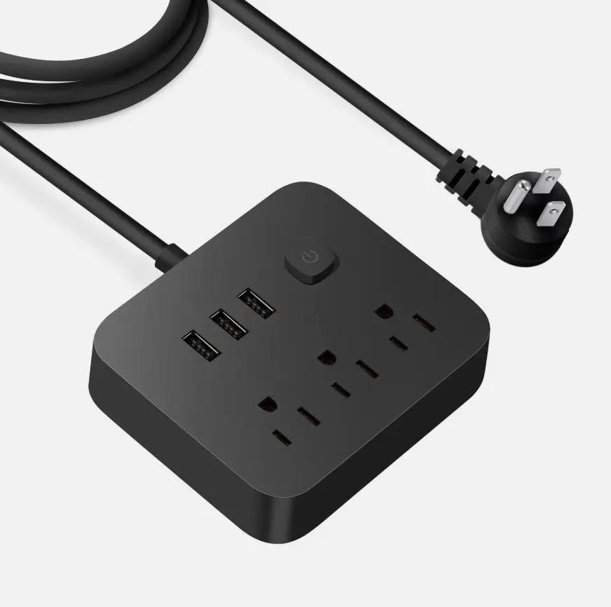 Surge Protector Power Strip, 3 AC Outlets & 3 USB Ports, Outlet Extender, Flat Plug, Wall Mountable, 4 ft Braided Extension Cord for Home Office Desk