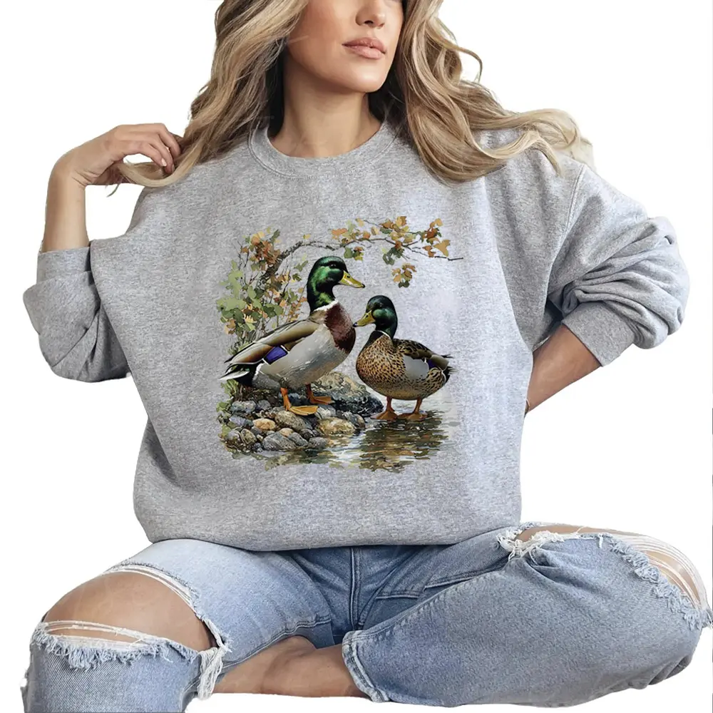 Women's Pullover Mallard Duck Retro Cotton Sweatshirt - Vintage Unisex Hunting Season Hoodie for Couples (8)