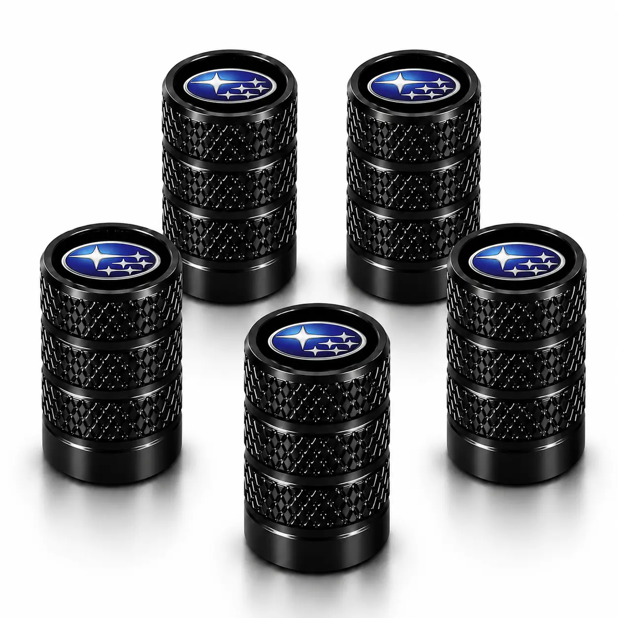 For Subaru Crosstrek Forester Outback Ascent Impreza Legacy WRX 5 Pack Knurled Aluminum Tire Valve Stem Caps Rust Resistant Leakproof Wheel Air Dust Covers No Drill AWD SUV Sedan Exterior Parts