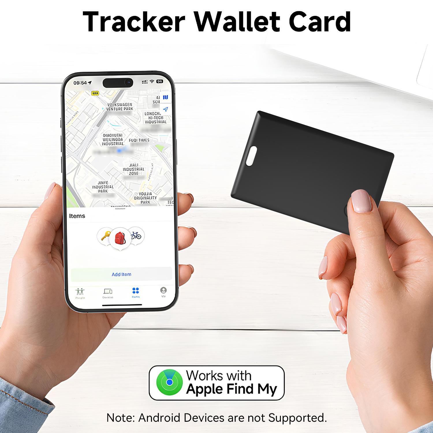 Wallet Tracker Card Air-Tag (iOS Only) - Work with Apple Find My, Bluetooth Tracker Smart Tracking Card Wallet Finder, 0.07in Slim, IP68 Waterproof, Item Locator for Luggage Tags, Passports, Purse