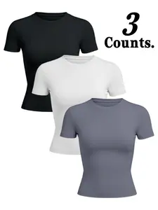 Women's Outdoor Sports Short Sleeve Running Training Quick-Dry Fitted Gym High Stretch Solid Color Top, Casual Daily Wear Commute Activewear T Shirt