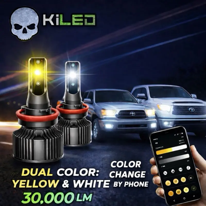 KILED LED Lights 30,000 Lumens – Two Colors + Phone Control Beam Headlight KILED LED Lights 30,000 Lumens – Two Colors + Phone Control Beam Headlight
