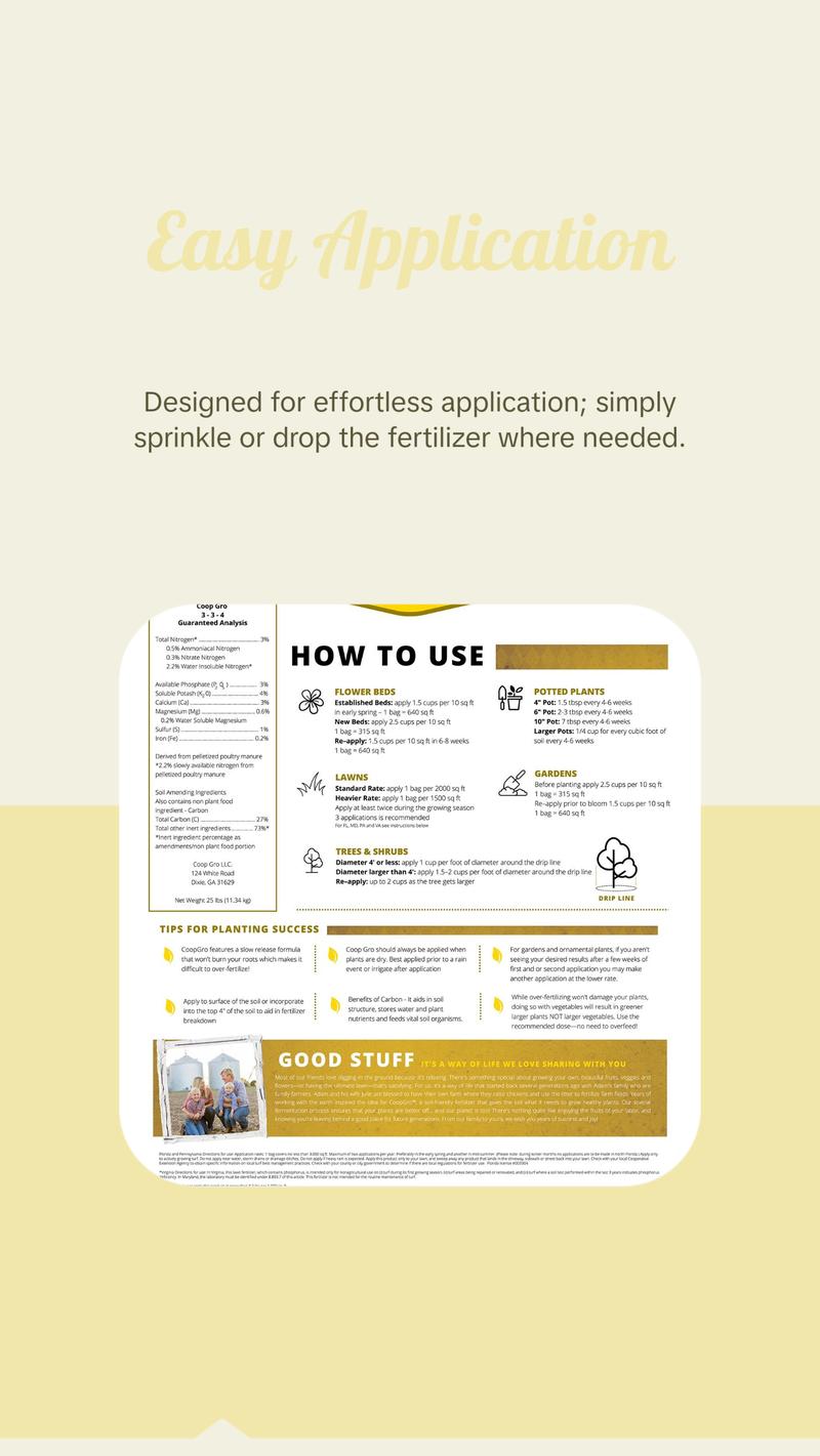 Coop Gro OMRI-Certified Organic, Pelletized Chicken Litter Fertilizer 25 lbs - For Healthy Lawns and Gardens