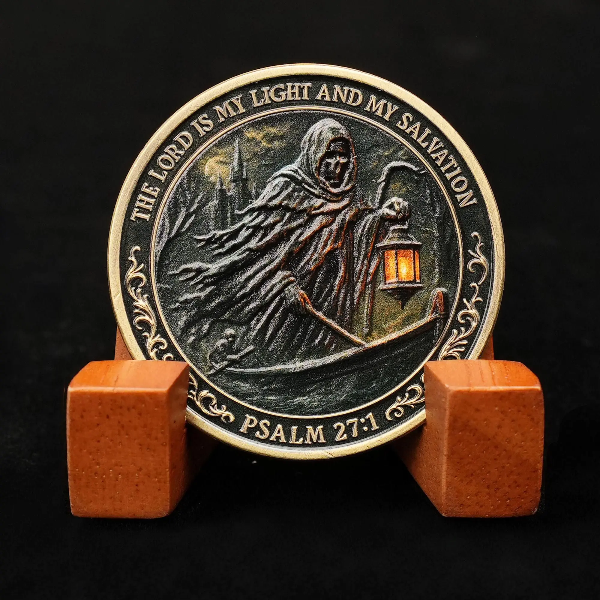 Bible Prayer Coin Psalm 27:1, The Dark Pendulum Religious Chip Christian Gift
