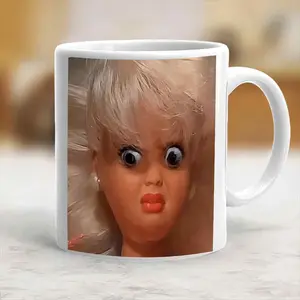 Funny Disgusted Doll Face Meme Tired Ceramic Coffee Mug - scs16378